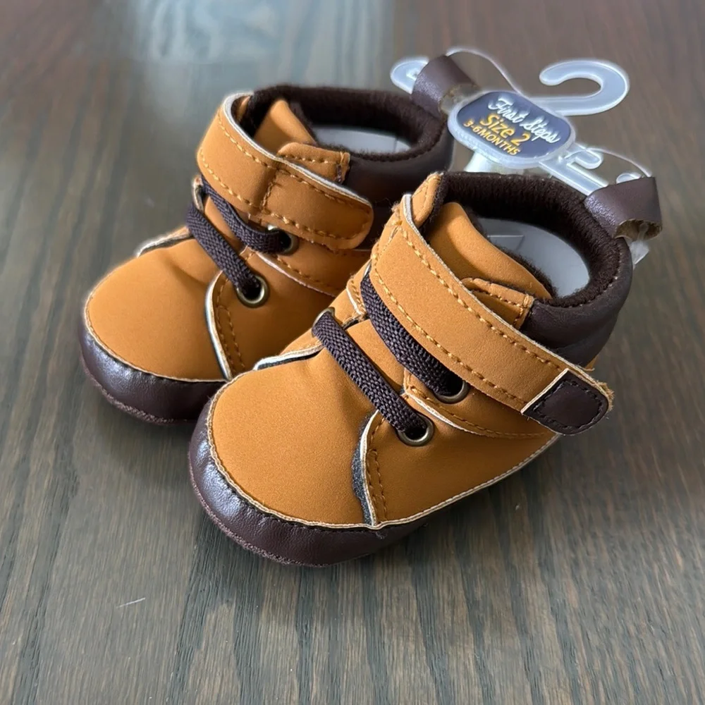 NWT First Steps Tan High Top Soft Sole Baby Shoes 3-6 Months